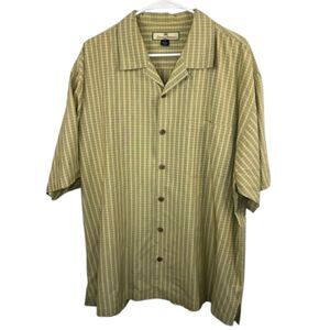 Tommy Bahama Brown Plaid 100% Silk Button Up Shirt Size XL